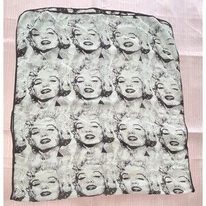 Marilyn Monroe Scarf Wrap Shawl – Pastel Cyan With Black Faces – 64"x29"